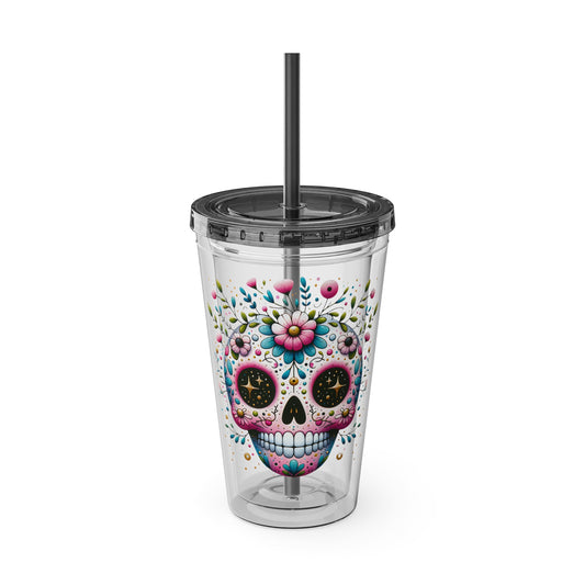 Sugar Skull 16oz Insulated Tumbler with Straw