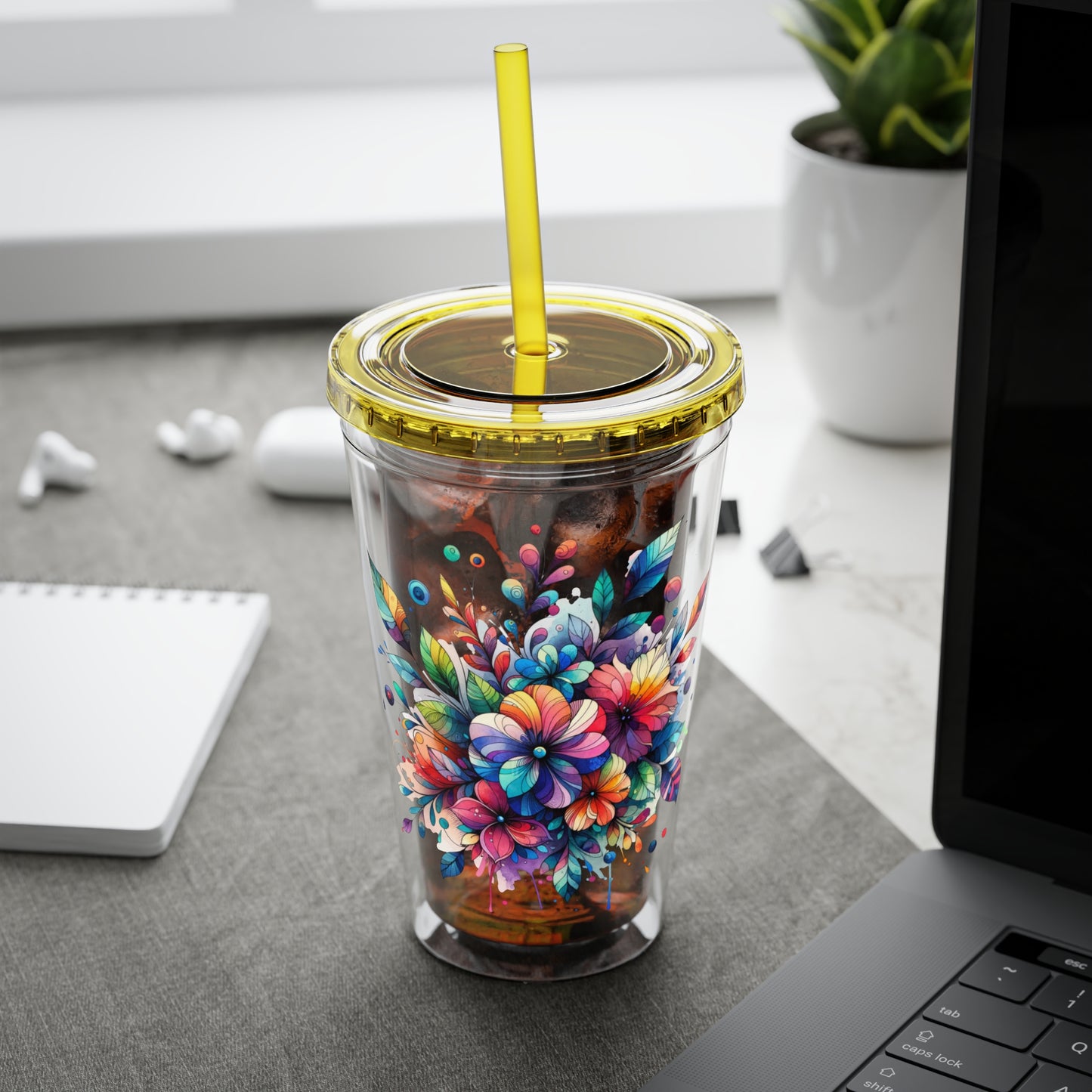 Rainbow Floral Explosion 16oz. Insulated Tumbler with Straw