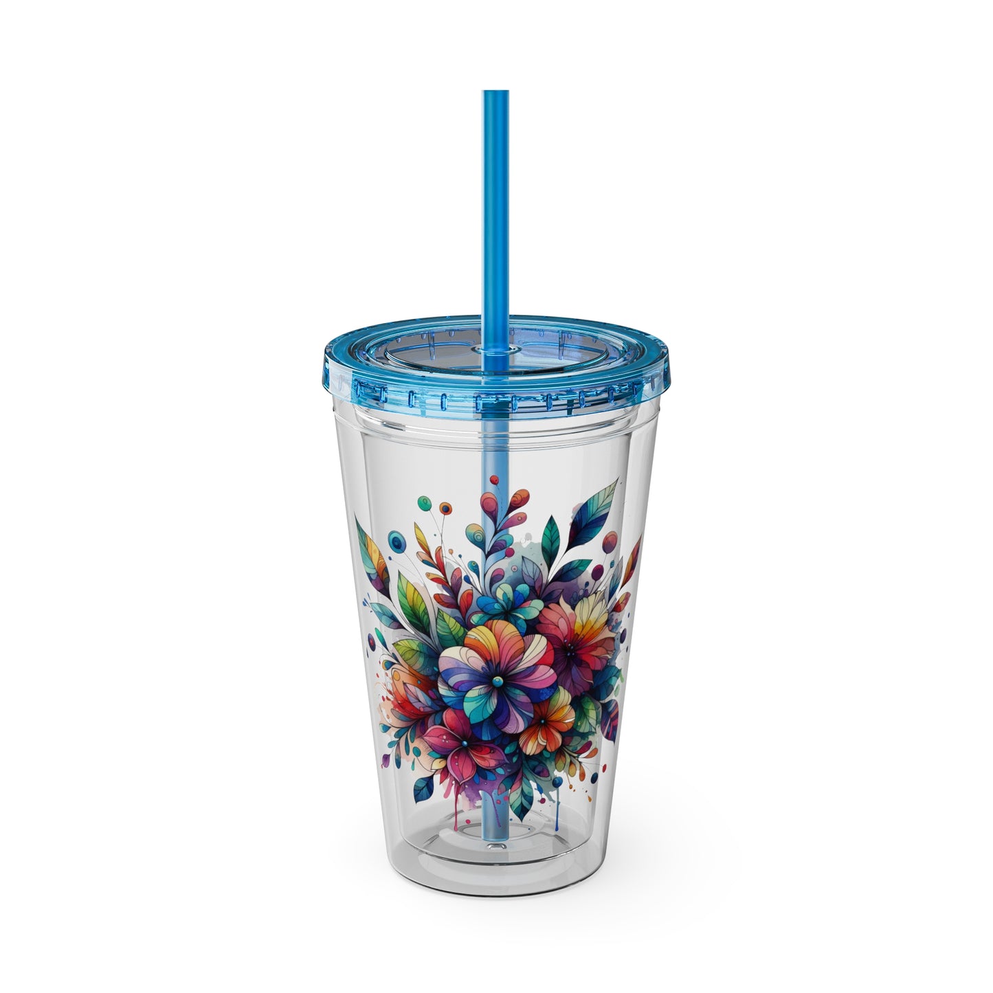 Rainbow Floral Explosion 16oz. Insulated Tumbler with Straw