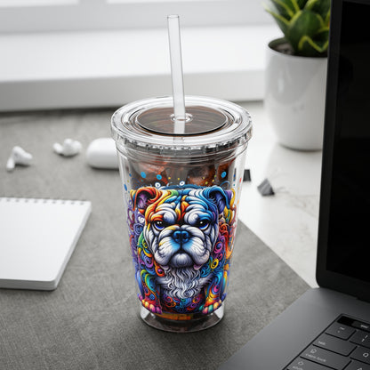 Colorful Bulldog 16oz. Insulated Tumbler with Straw