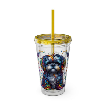 Colorful Shih Tzu 16oz. Insulated Tumbler with Straw