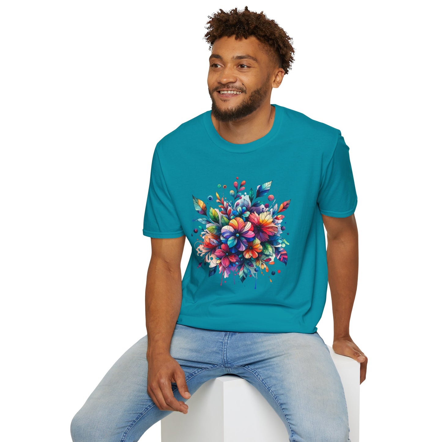 Rainbow Floral Explosion Unisex Graphic T-Shirt
