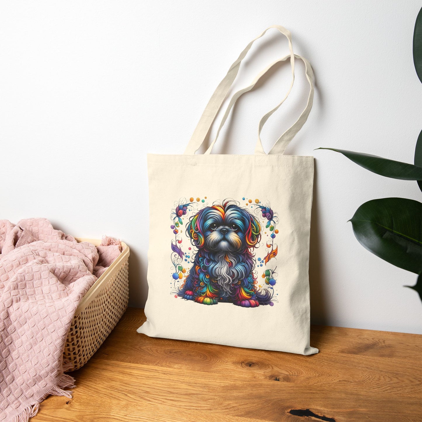 Colorful Shih Tzu Cotton Canvas Tote Bag
