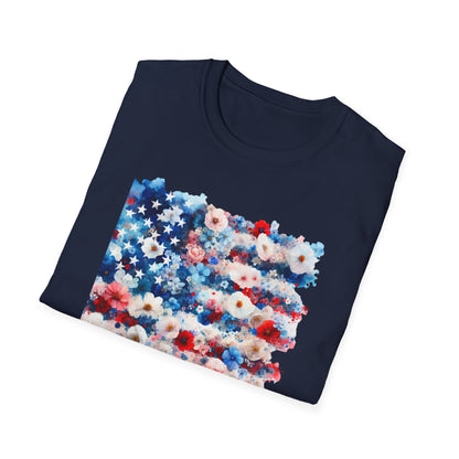 Patriotic Floral Freedom in Full Bloom Unisex Graphic T-Shirt