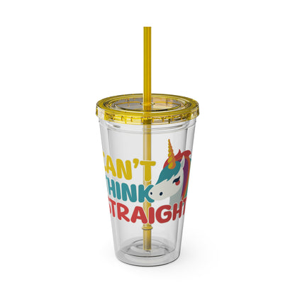 Unicorn Can't Think Straight 16oz. Insulated Tumbler with Straw