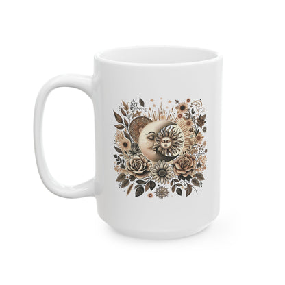 Boho Floral Celestial Sun & Moon Ceramic Mug
