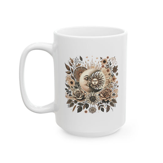 Boho Floral Celestial Sun & Moon Ceramic Mug