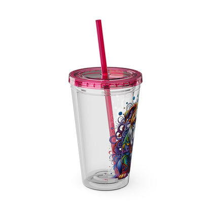 Colorful Bulldog 16oz. Insulated Tumbler with Straw