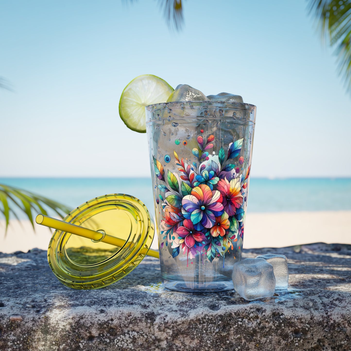 Rainbow Floral Explosion 16oz. Insulated Tumbler with Straw