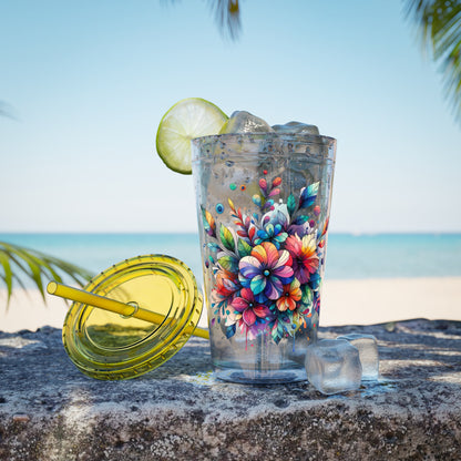 Rainbow Floral Explosion 16oz. Insulated Tumbler with Straw