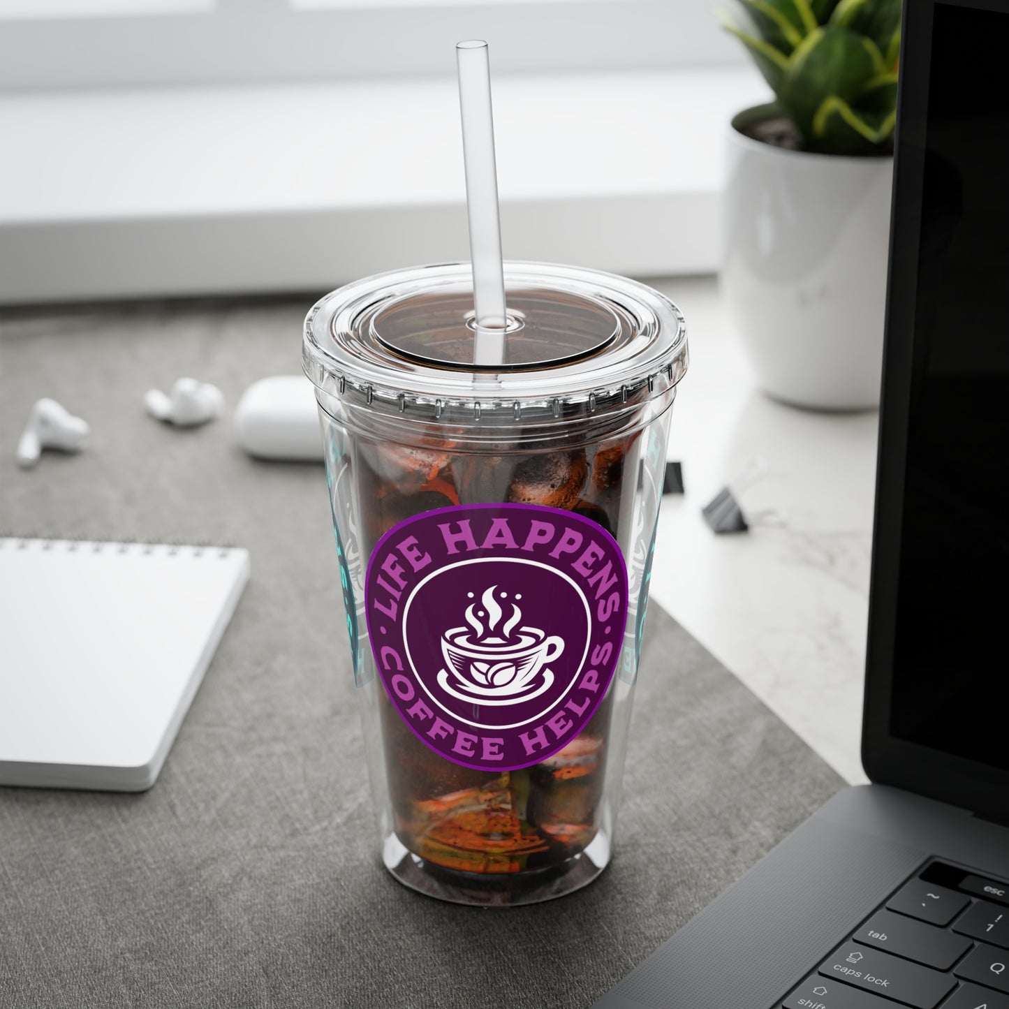 Life Happens, Coffee Helps Dual-Color 16oz Insulated Tumbler with Straw