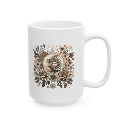 Boho Floral Celestial Sun & Moon Ceramic Mug