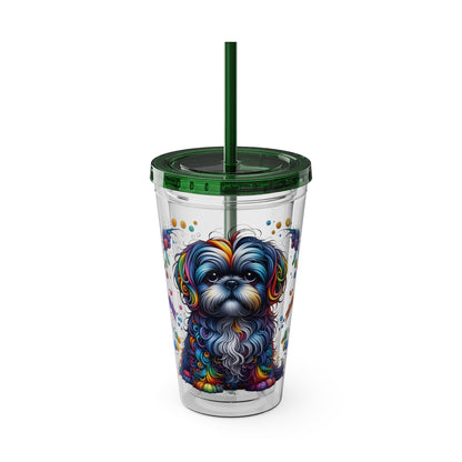 Colorful Shih Tzu 16oz. Insulated Tumbler with Straw