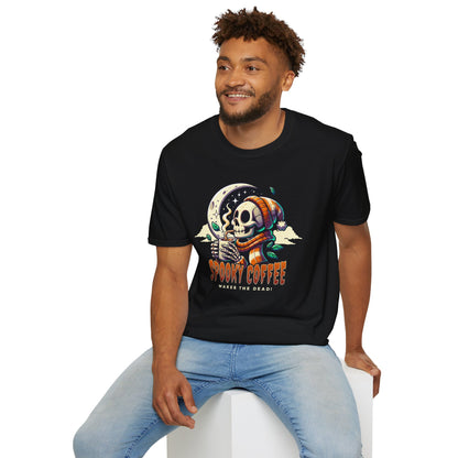 Spooky Coffee Skeleton Unisex Graphic T-Shirt