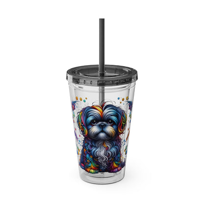 Colorful Shih Tzu 16oz. Insulated Tumbler with Straw