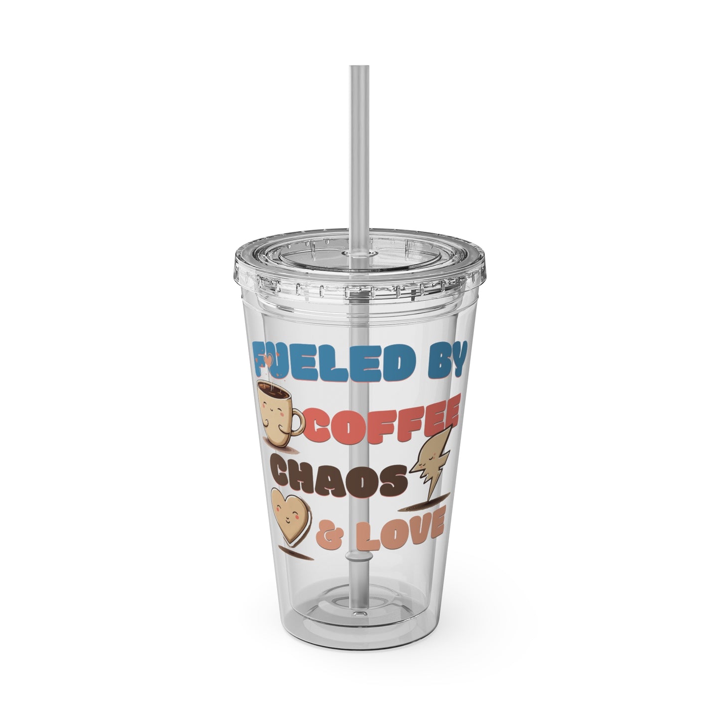 Fueled by Coffee, Chaos & Love 16oz Insulated Tumbler with Straw