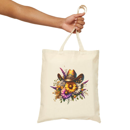 Boho Floral Cowgirl Cotton Canvas Tote Bag