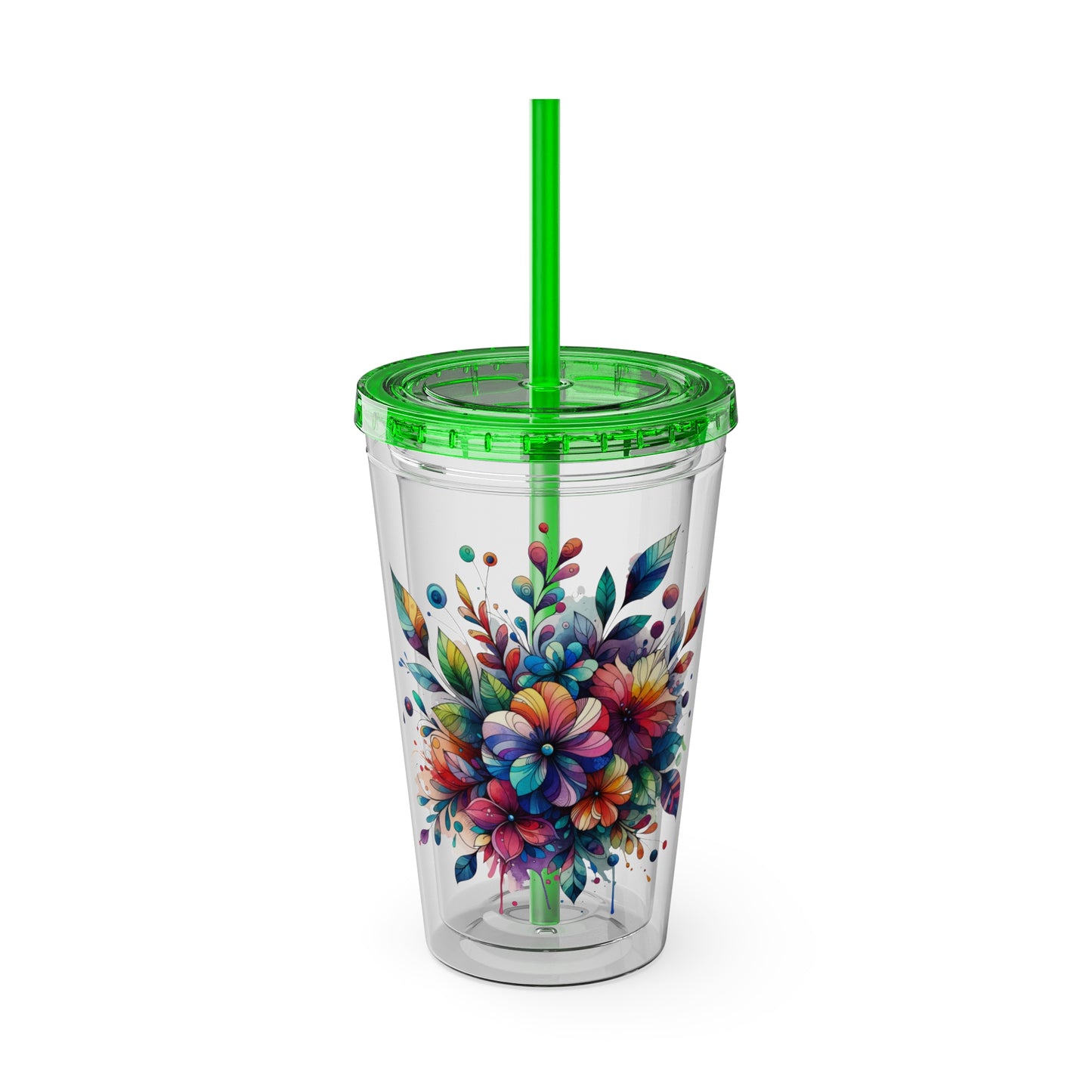 Rainbow Floral Explosion 16oz. Insulated Tumbler with Straw