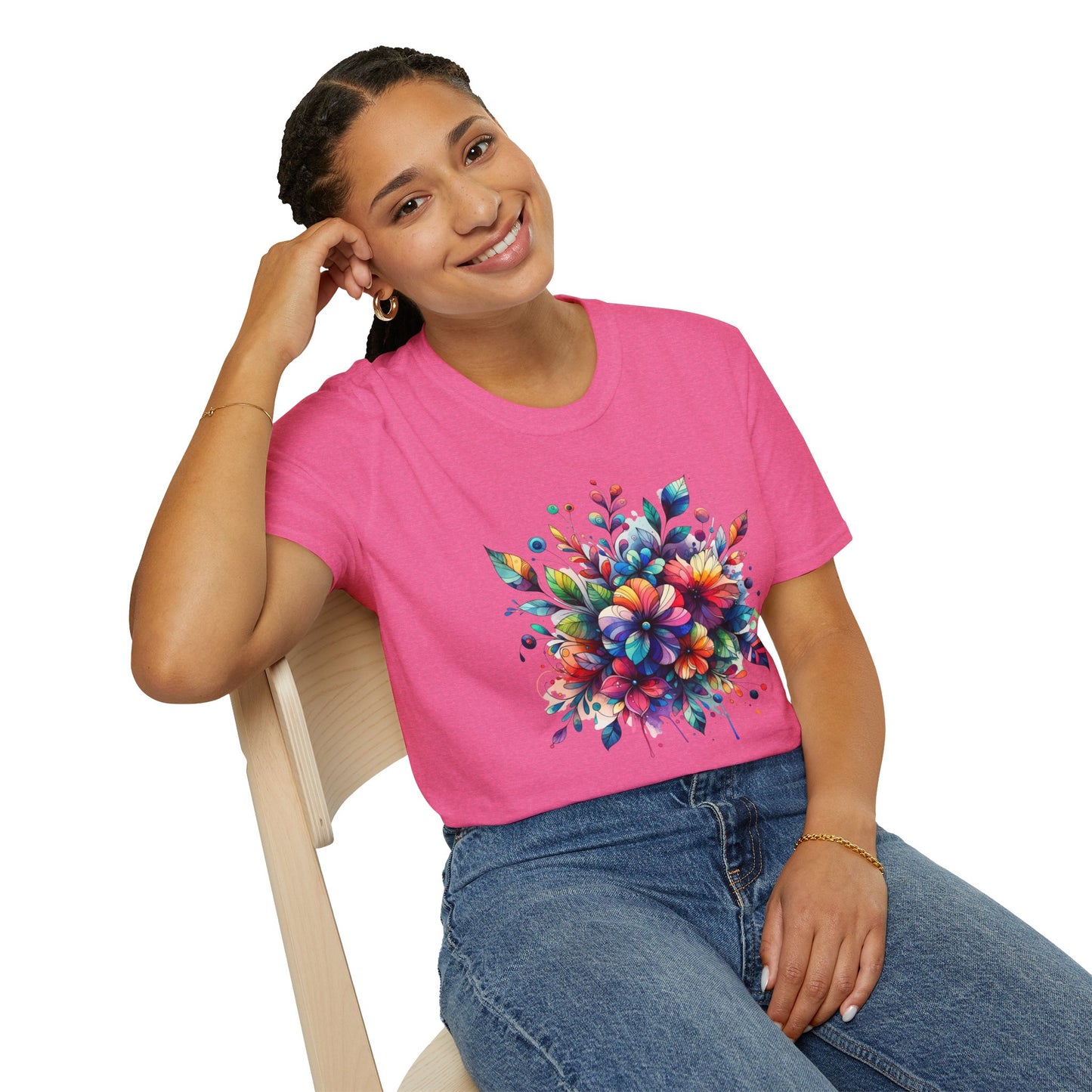 Rainbow Floral Explosion Unisex Graphic T-Shirt