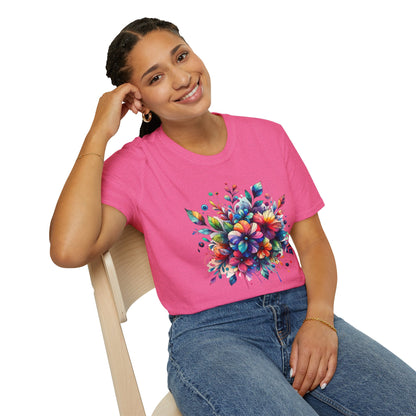 Rainbow Floral Explosion Unisex Graphic T-Shirt