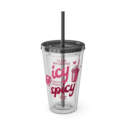 Icy Coffee & Spicy Books 16oz Insulated Tumbler with Straw