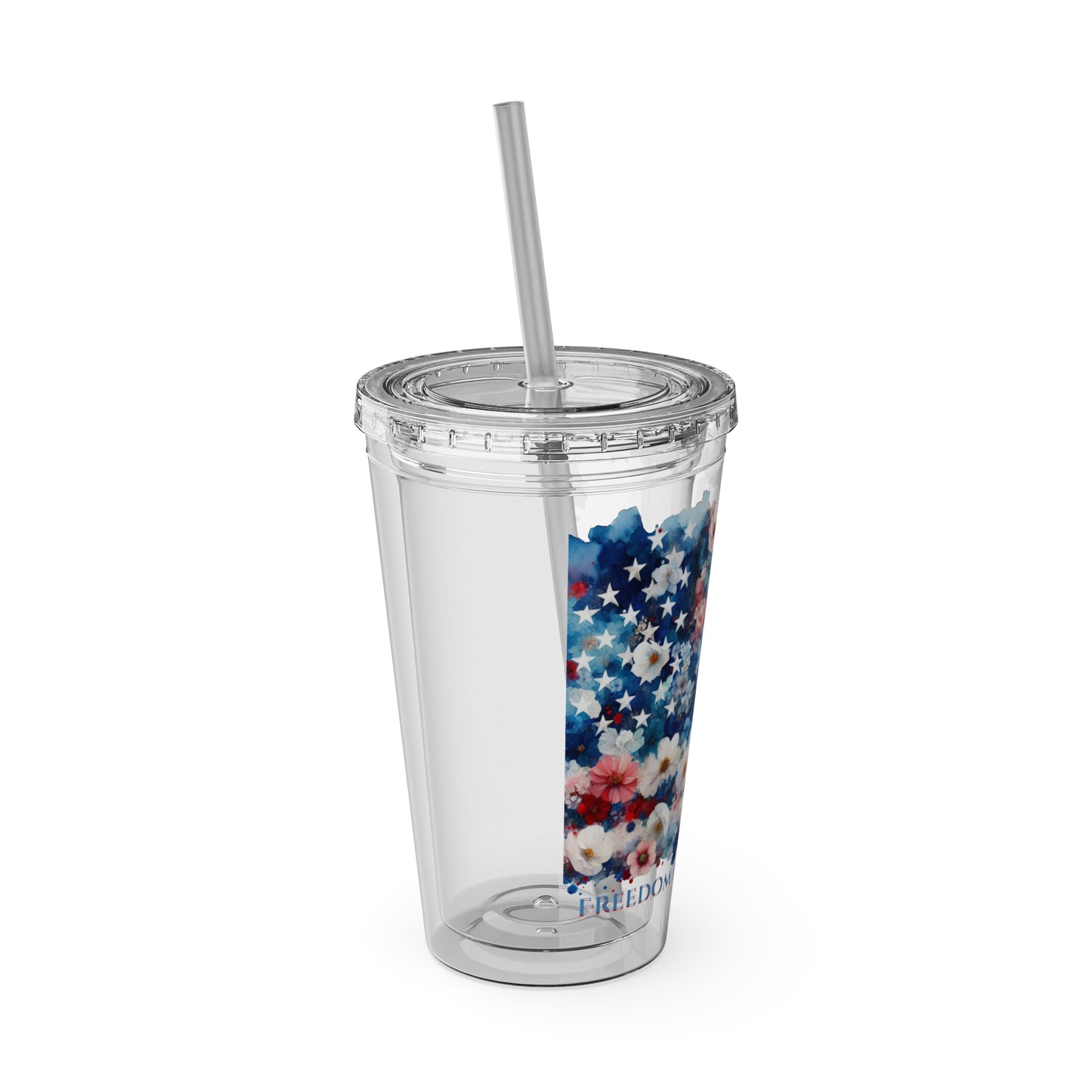 Patriotic Floral 16oz. Insulated Tumbler with Straw