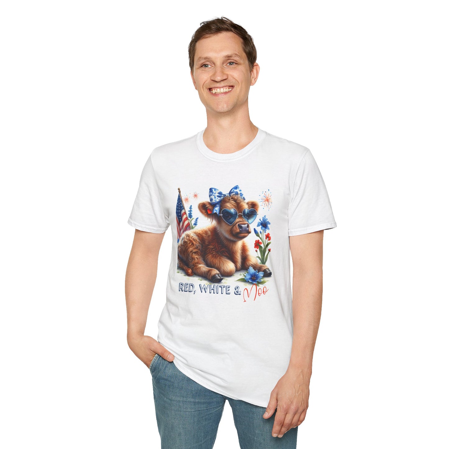 Red, White, and Moo Patriotic Cow Unisex Graphic T-Shirt