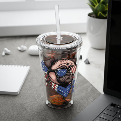 Patriotic Pug 16oz. Insulated Tumbler with Straw