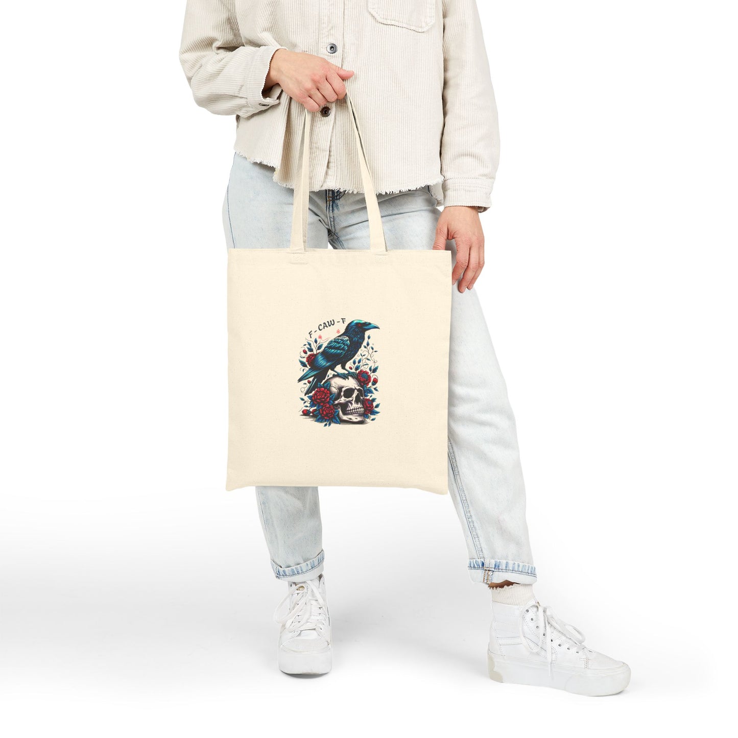 F-CAW-F Raven & Skull Cotton Canvas Tote Bag