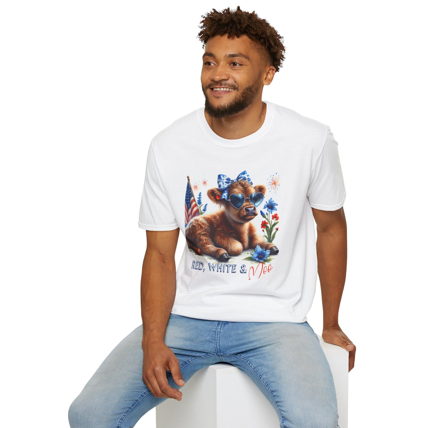 Red, White, and Moo Patriotic Cow Unisex Graphic T-Shirt