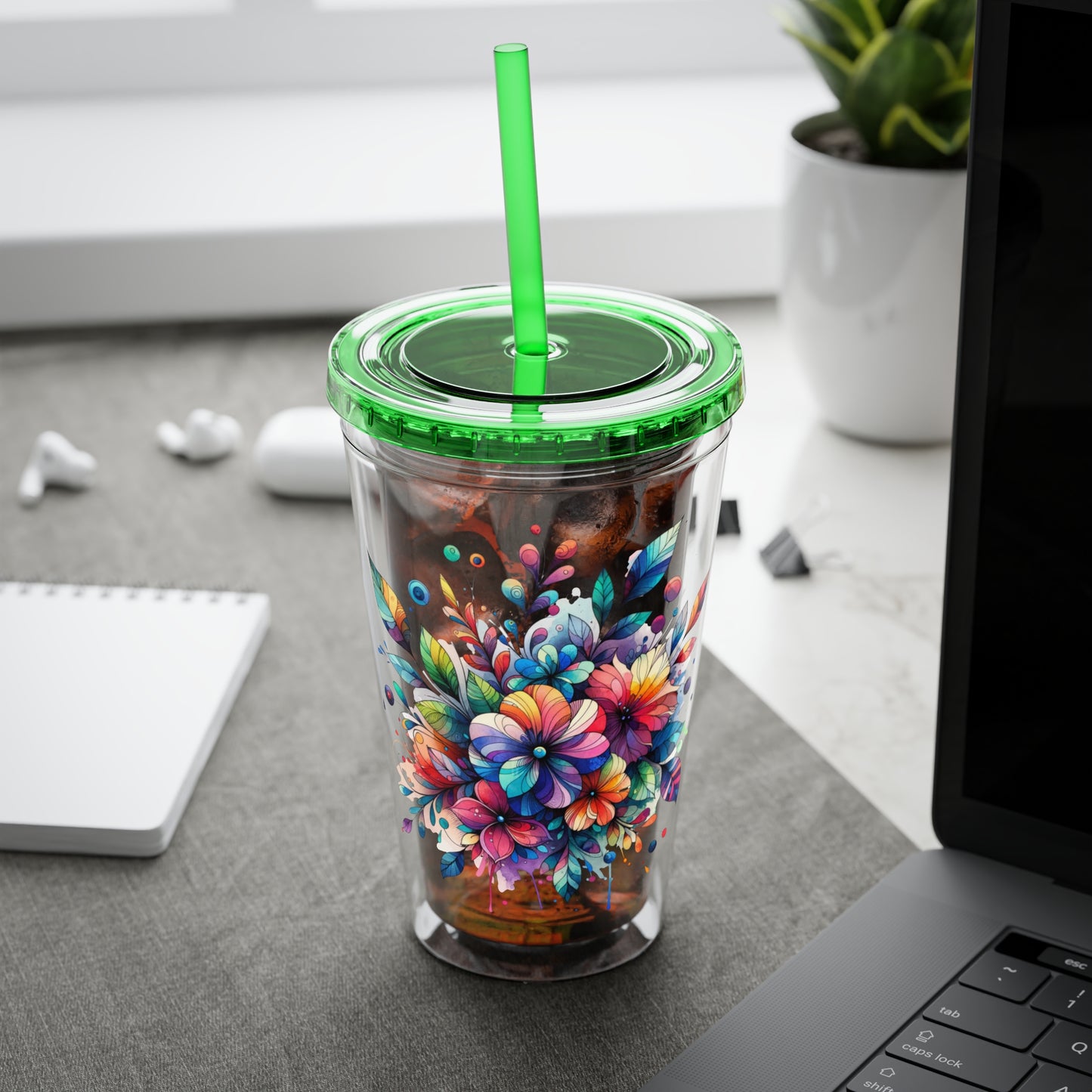Rainbow Floral Explosion 16oz. Insulated Tumbler with Straw