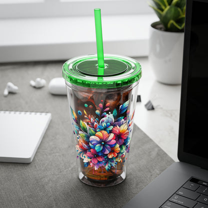 Rainbow Floral Explosion 16oz. Insulated Tumbler with Straw