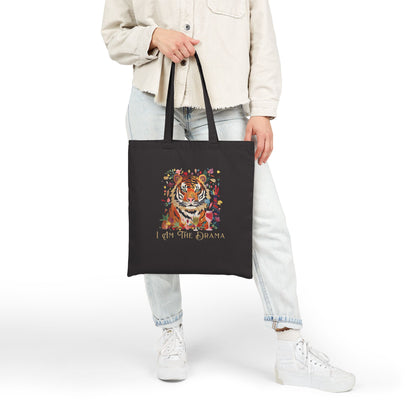 "I Am the Drama" Tiger Cotton Canvas Tote Bag