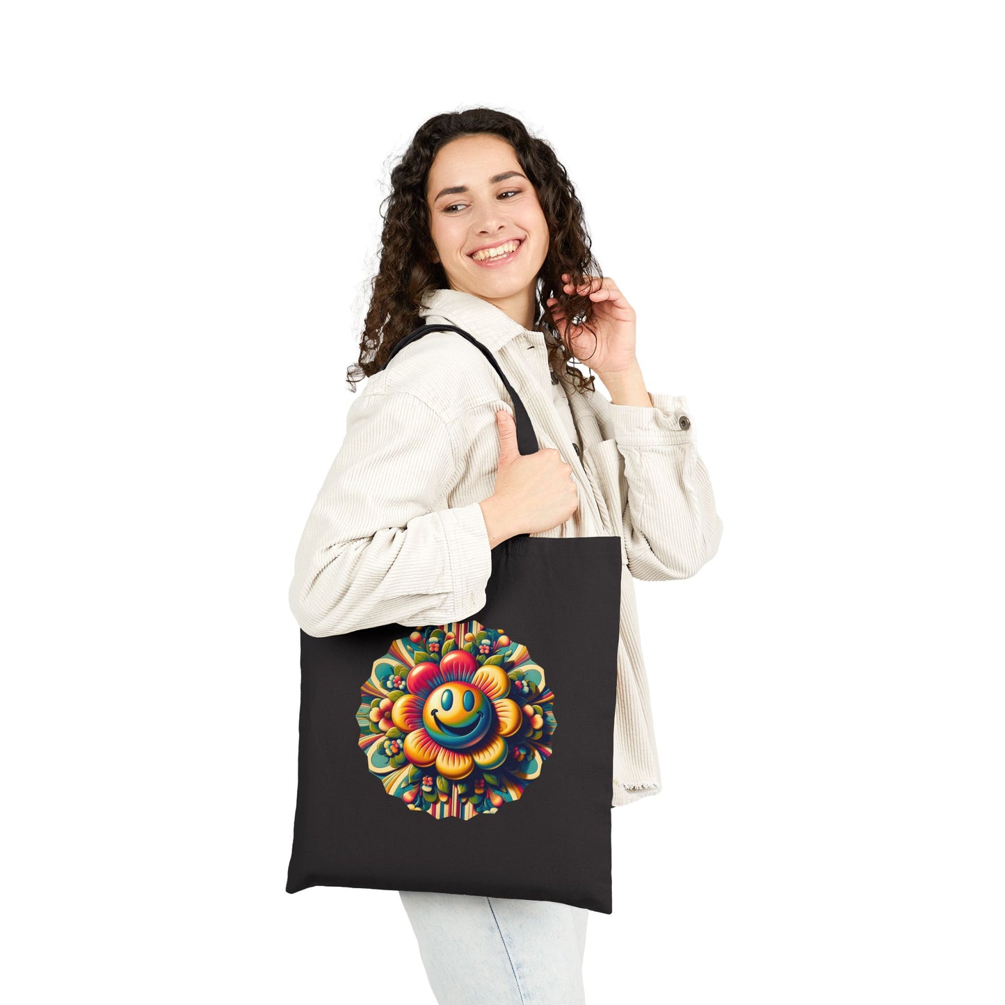 Cheerful Flower Cotton Canvas Tote Bag