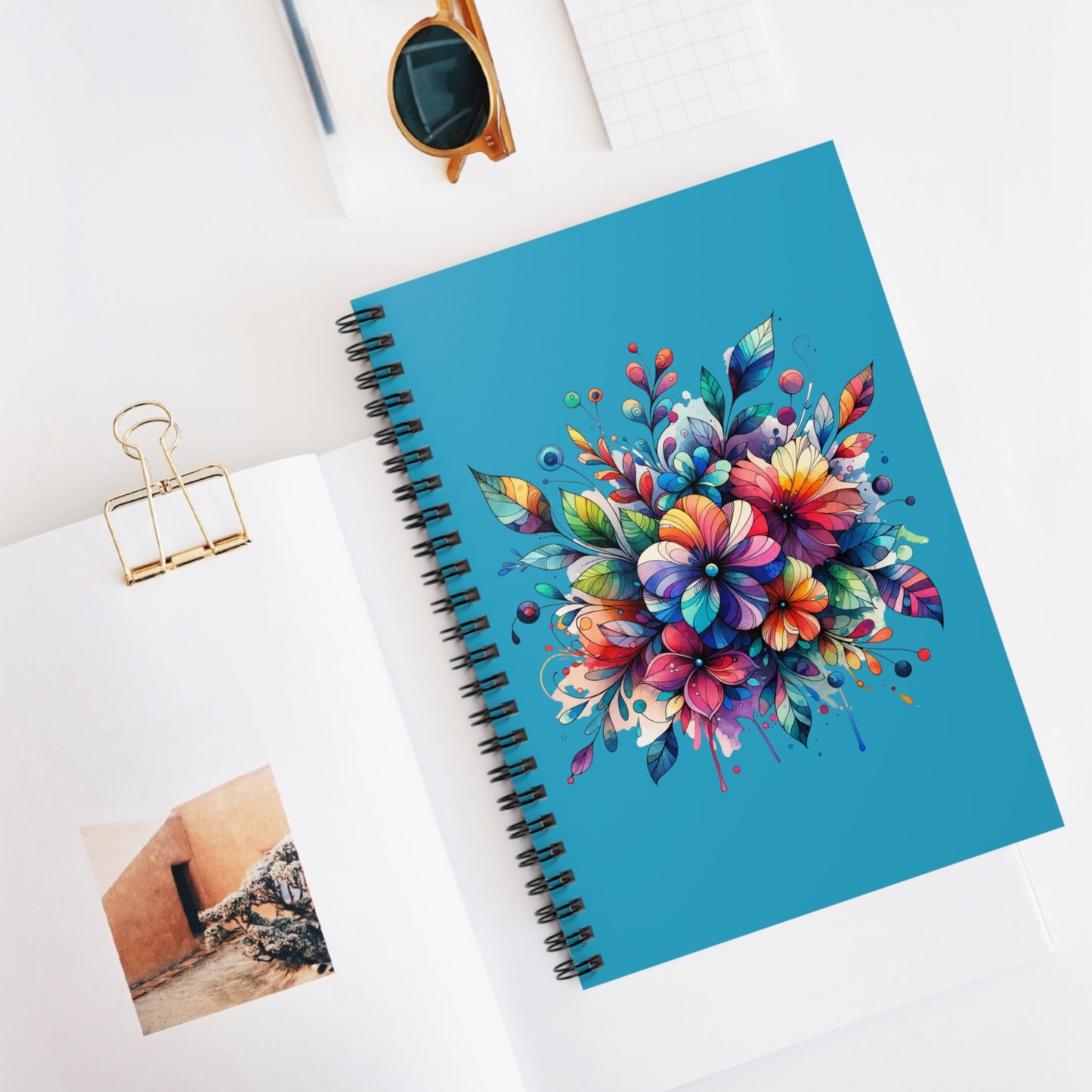 Rainbow Floral Explosion Spiral Journal Notebook