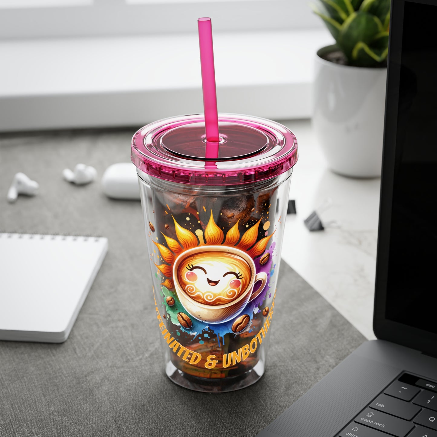 Caffeinated & Unbothered 16oz Insulated Tumbler with Straw