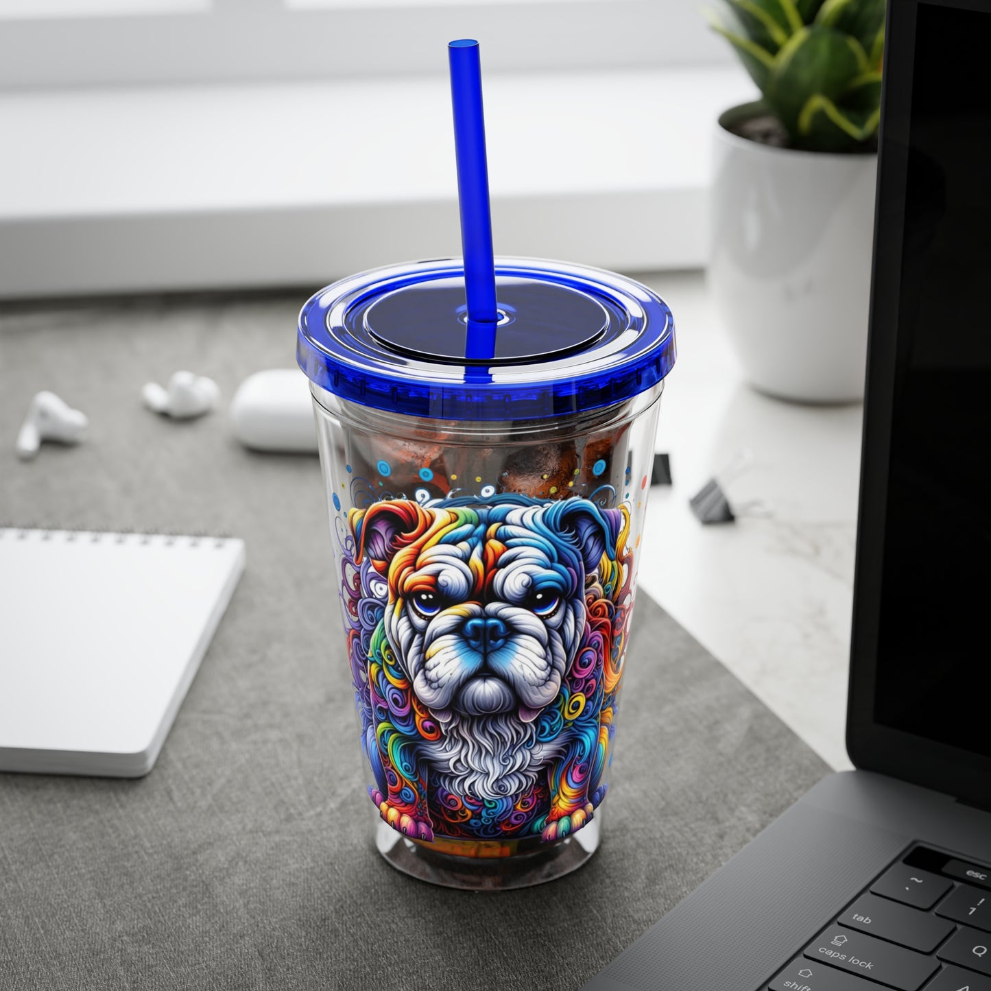 Colorful Bulldog 16oz. Insulated Tumbler with Straw