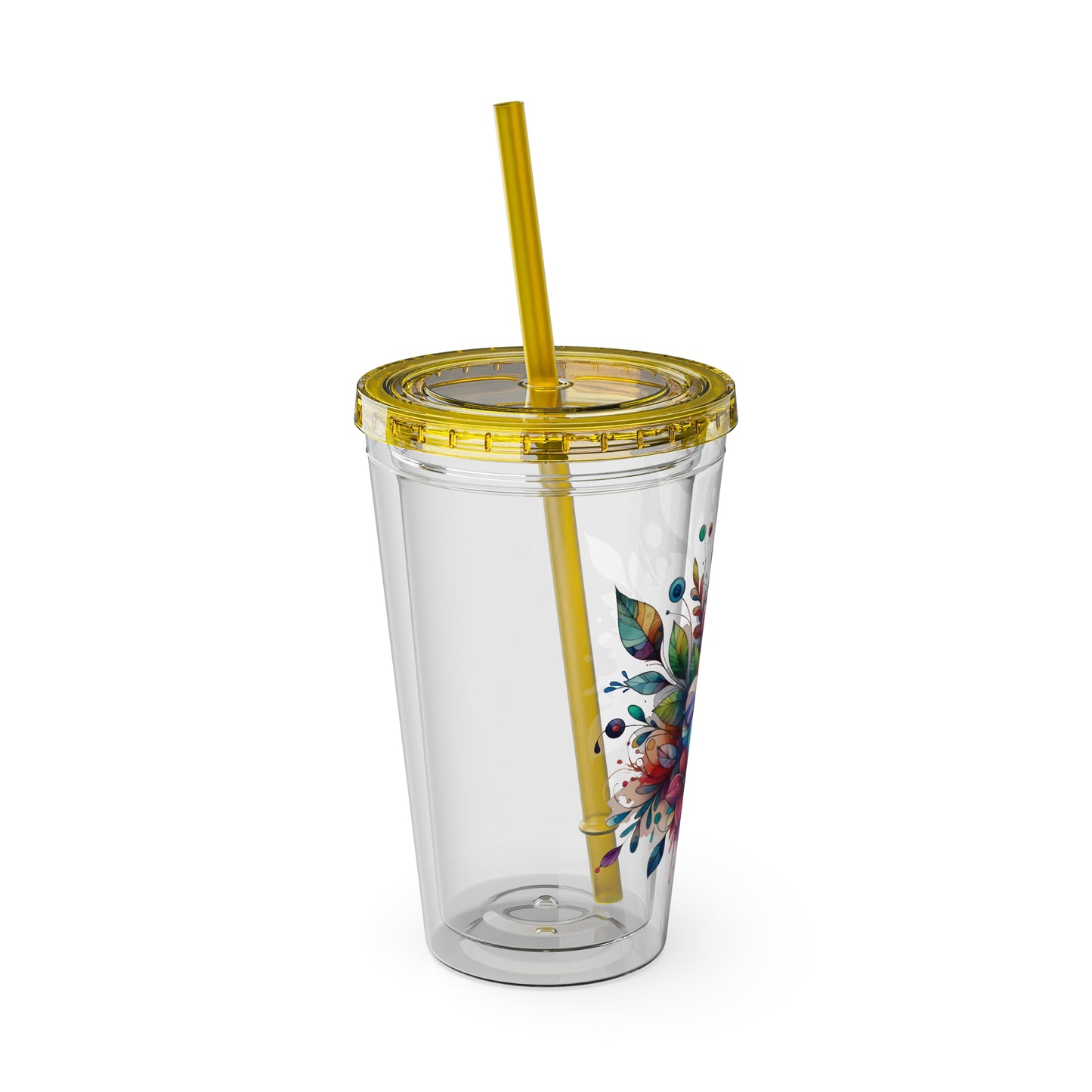Rainbow Floral Explosion 16oz. Insulated Tumbler with Straw