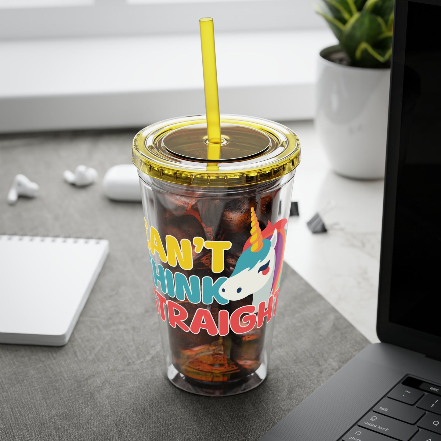 Unicorn Can't Think Straight 16oz. Insulated Tumbler with Straw