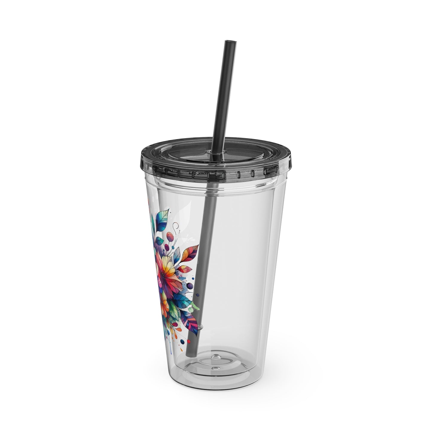 Rainbow Floral Explosion 16oz. Insulated Tumbler with Straw