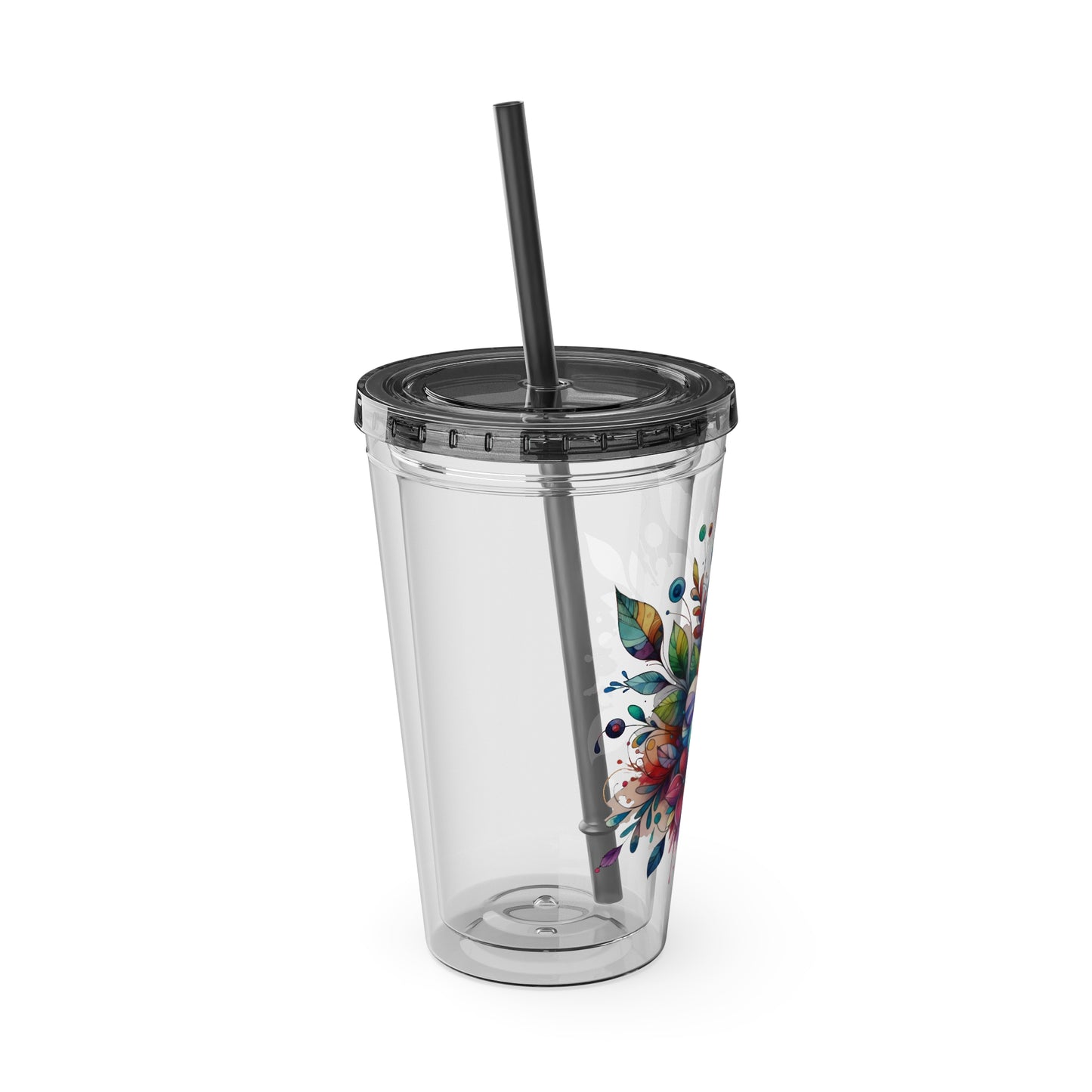 Rainbow Floral Explosion 16oz. Insulated Tumbler with Straw
