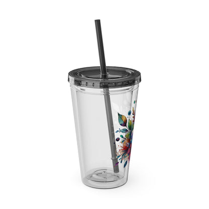 Rainbow Floral Explosion 16oz. Insulated Tumbler with Straw