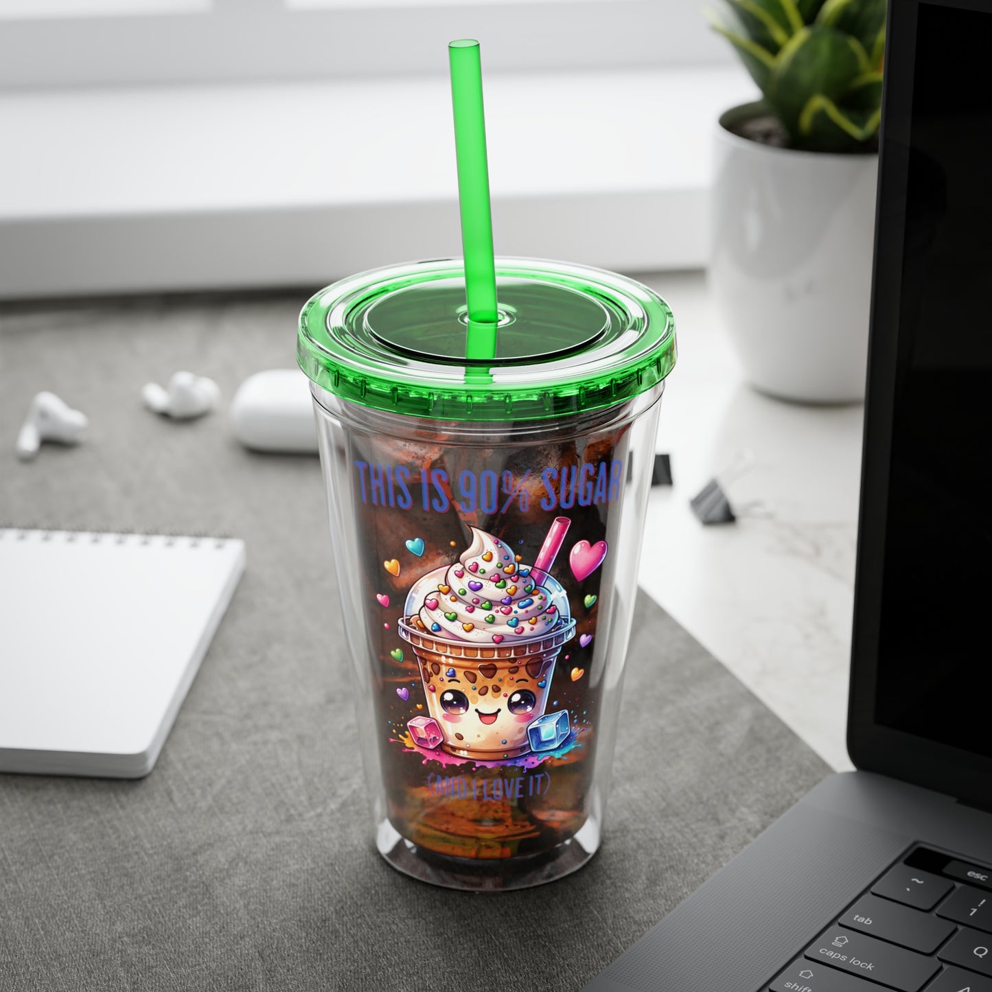 90% Sugar 16oz Insulated Tumbler with Straw