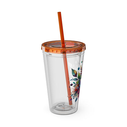 Rainbow Floral Explosion 16oz. Insulated Tumbler with Straw