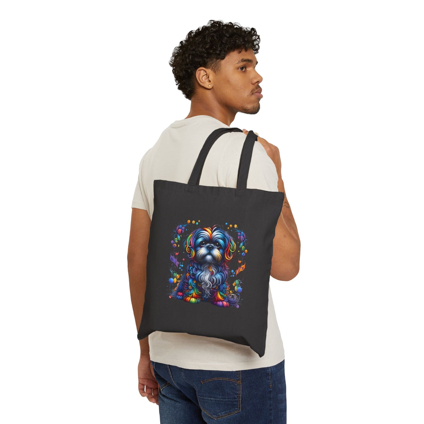 Colorful Shih Tzu Cotton Canvas Tote Bag