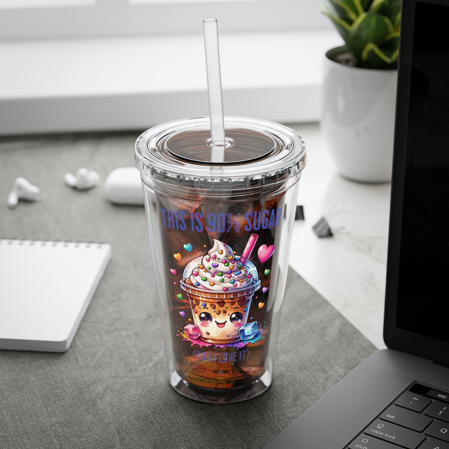 90% Sugar 16oz Insulated Tumbler with Straw