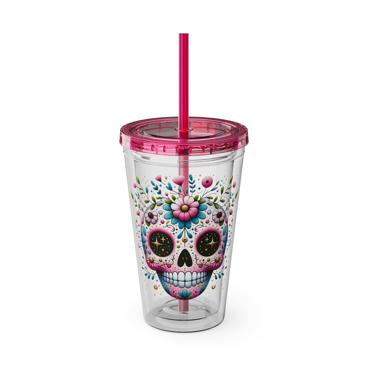 Sugar Skull 16oz Insulated Tumbler with Straw