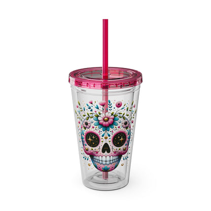 Sugar Skull 16oz Insulated Tumbler with Straw