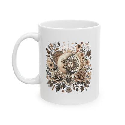 Boho Floral Celestial Sun & Moon Ceramic Mug