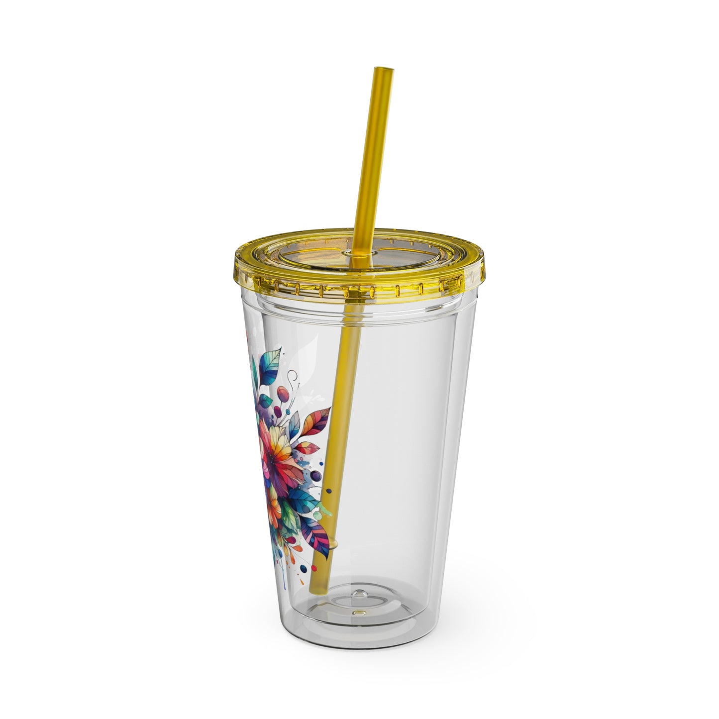 Rainbow Floral Explosion 16oz. Insulated Tumbler with Straw
